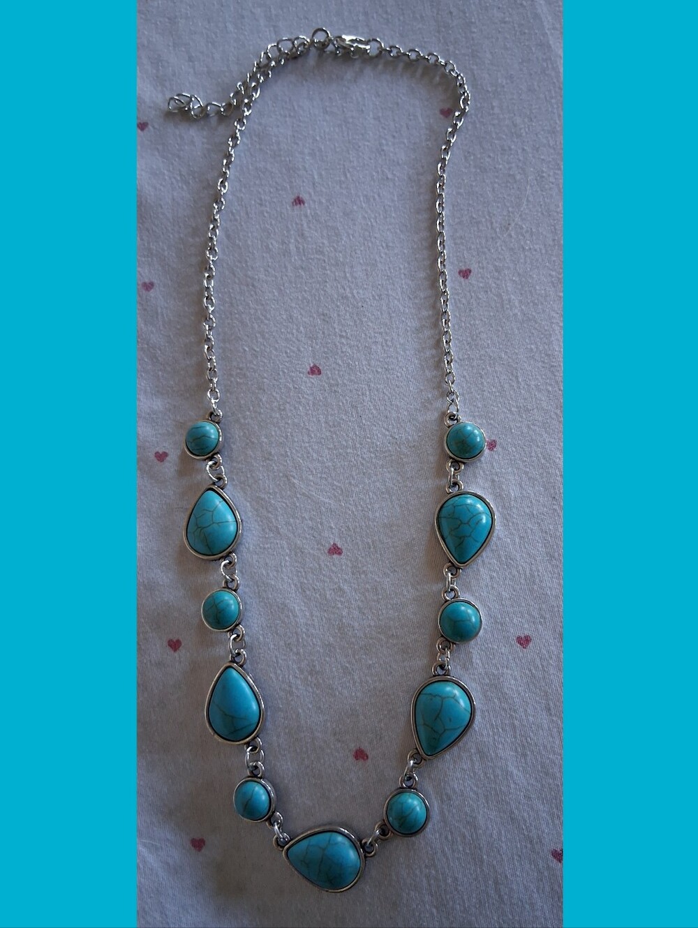 Turquoise Teardrop Silver-Setting Necklace - Women Jewelry